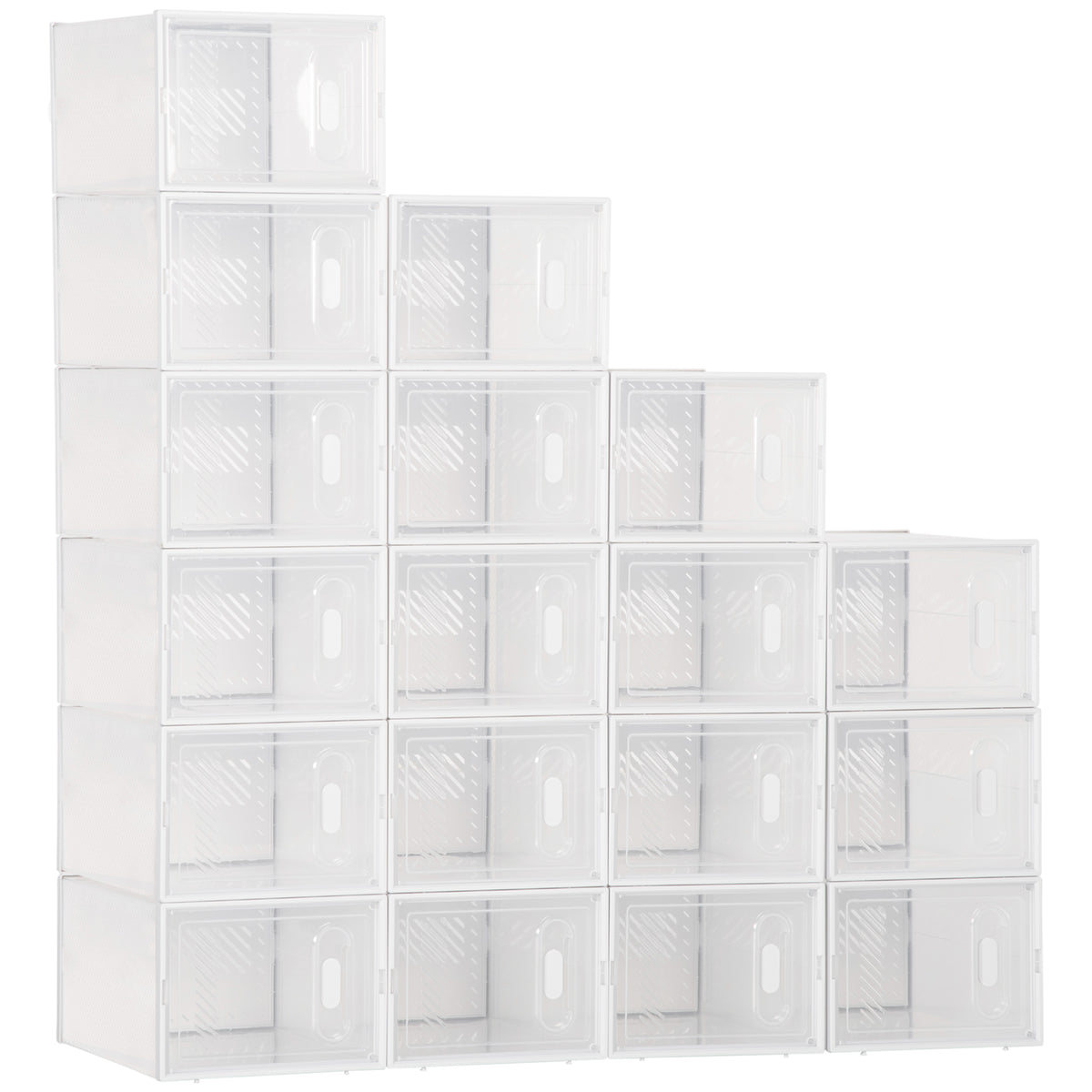 HOMCOM 18PCS Clear Shoe Box, Plastic Stackable Shoe Storage Box for UK/EU Size up to 8.5/43 with Magnetic Door for Women/Men, 25 x 35 x 19cm