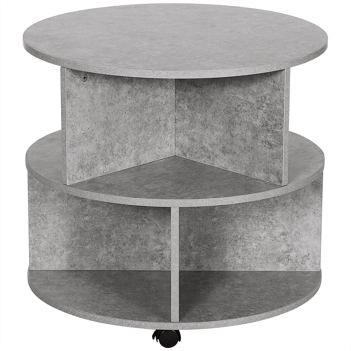 HOMCOM Round Coffee Table with Wheels, 3-Tier Rolling Side Table for Living Room with Divided Shelves, Cement Colour