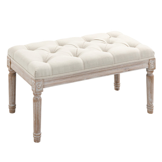 HOMCOM 80cm End of Bed Bench, Window Seat, Tufted Bench for Bedroom, Hallway, Living Room, Cream White