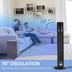 HOMCOM 38'' Freestanding Tower Fan, 3 Speed 3 Mode, 12h Timer, 70 Degree Oscillation, LED Panel, 5M Remote Controller, Black