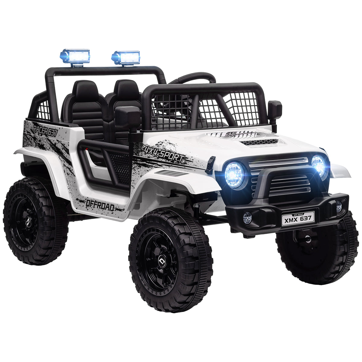 AIYAPLAY 12V Battery Powered Kids Ride-On Car, Electric Truck w/ Spring Suspension, Remote, Music, Horn, Lights, White