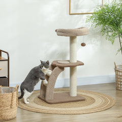 PawHut Cat Tree for Indoor Cats, 88cm Cat Tower with Sisal Scratching Post, Hanging Ball, Large Cat Perch, Stairs, Brown