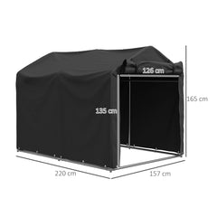 Outsunny 2.2 x 1.6 m Garden Storage Tent, Waterproof Anti-UV Bike Tent with Roll-up Zipper Door, Galvanised Outdoor Storage Shelter Carport for Bike, Motorbike, Garden Tools, Black