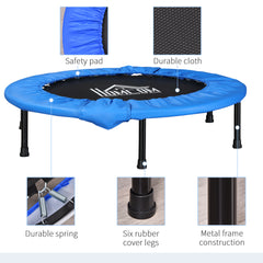 HOMCOM â101 Mini Fitness Trampoline Home Gym Yoga Exercise Rebounder Indoor Outdoor Jumper with Safety Pad, Support Up to 100 KG, Blue and Black