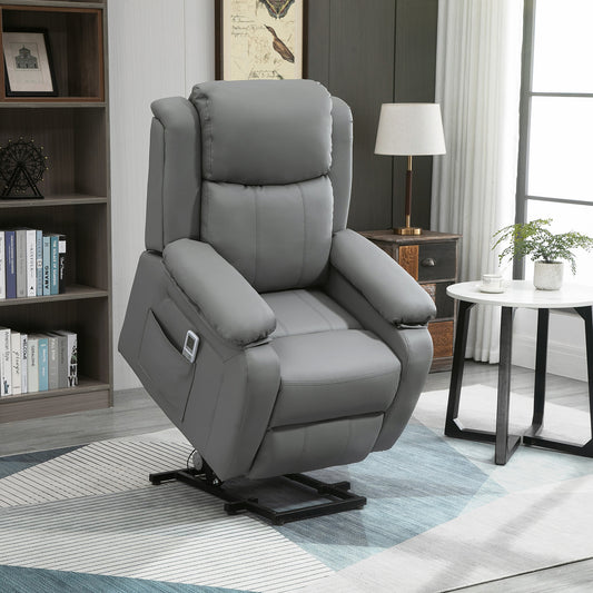 HOMCOM Power Lift Recliner Chair for Elderly, Electric Reclining Chair with with Massage, Heat, Remote Control and Side Pocket, Overstuffed Recliner Armchair, Grey