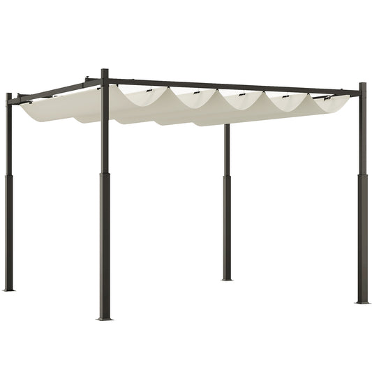 Outsunny 3 x 3(m) Metal Pergola with Retractable Roof and Magnetic Fixture, Outdoor Gazebo Garden Pergola Kit Sun Shade Canopy, UPF30+, 80mm Metal Column, Cream White