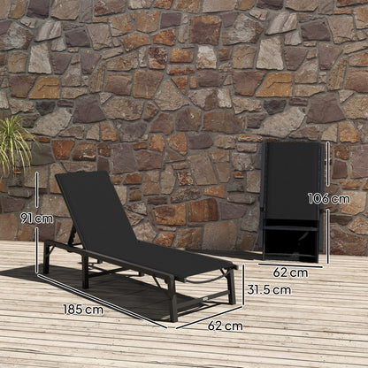 Outsunny Folding Sun Lounger, 5-Position Adjustable Reclining Garden Lounger, Garden Chaise Lounge Sunbed Recliner Chair with Steel Frame for Beach, Porch, Patio, Camping, Black