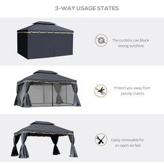 Outsunny 3 x 4m Aluminium Garden√Ç Gazebo, Marquee Canopy Shelter Pavilion Party Tent with Nets and Curtains for Garden and Deck, Black