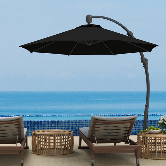 Outsunny 3(m) Garden Cantilever Parasol, Round Overhanging Umbrella with Crank Handle, Cross Base, Aluminium Frame and 360√Ç¬∞ Rotation, Banana Patio Umbrella for Outdoor Sun Shade, Black