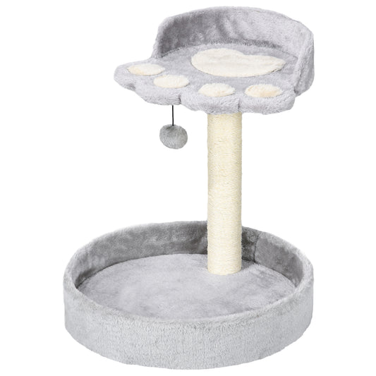 PawHut 44cm Cat Tower, Cat Tree for Indoor Cats, with Sisal Cat Scratching Post, Toy Ball - Light Grey