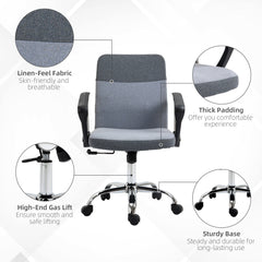 Vinsetto Office Chair Linen Fabric Swivel Computer Desk Chair Home Study Adjustable Chair with Wheels, Grey