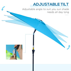 Outsunny 2.6M Garden Parasol Umbrella with Tilt and Crank, Outdoor Sun Parasol Sunshade Shelter with Aluminium Frame, Blue