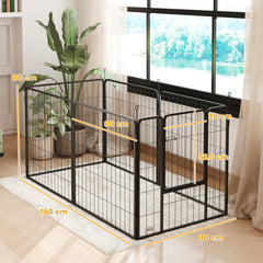 PawHut 6 Panels Dog Playpen, Portable Detachable Puppy Pen with Door, for Medium Dogs, 80cm High, Black