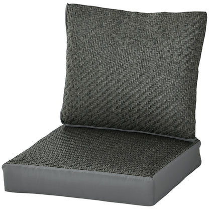 Outsunny 4 Pieces Outdoor Seat Cushions with Backrest, Fabric and PE Rattan Cover, Water Repellent Seat Pads for Chair, Swing, Sofa, Grey