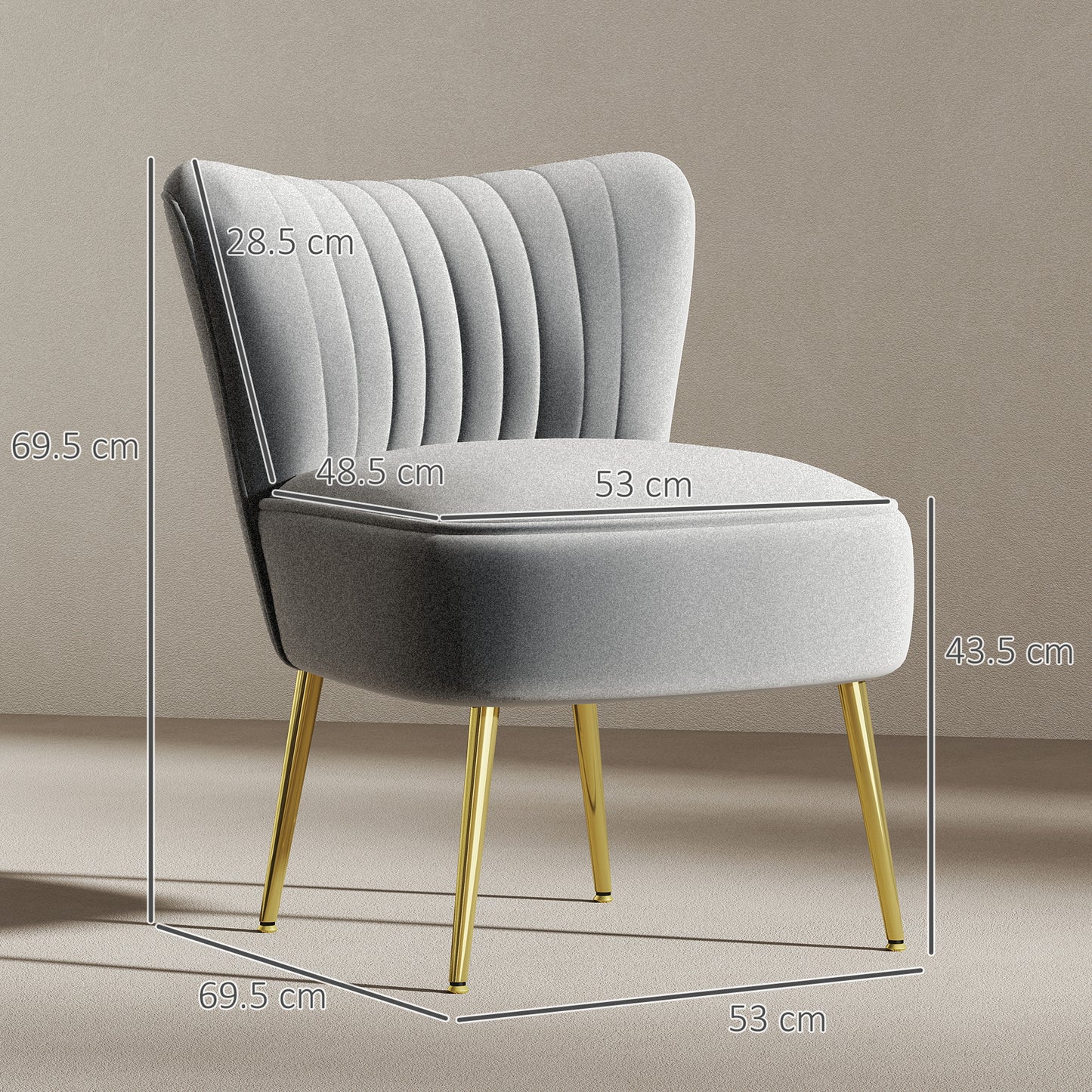 HOMCOM Velvet-Feel Tub Accent Chair - Grey