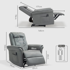 HOMCOM 3D Kneading Massage Recliner Chair with Headrest, Breathable Leather Recliner Armchair, Electric Reclining Chair with Footrest, Remote with USB Port, Side Pockets for Home, Grey