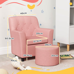 AIYAPLAY 2PCs Kids Sofa Set with Footrest, for Playroom, Bedroom, Pink