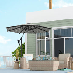 Outsunny 3(m) Convertible Cantilever Parasol and Centre-post Garden Parasol with Cross Base, 360√Ç¬∞ Rotation Banana Parasol with Crank Handle and 8 Ribs, Hanging Patio Umbrella, Black and White