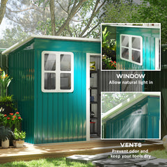 Outsunny 7 x 4ft Galvanised Steel Garden Shed, with Lock and Gloves - Green