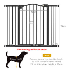 PawHut Metal 74-100cm Adjustable Pet Gate Safety Barrier w/ Auto-Close Door Black