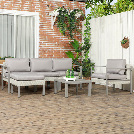 Outsunny Six-Piece Rattan Garden Sofa Set - Light Grey