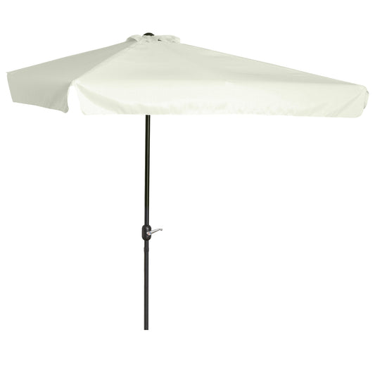 Outsunny 2.3m Half Parasol Semi Round Umbrella Patio Metal Frame Crank Handle for Balcony-- NO BASE INCLUDED, Off-White