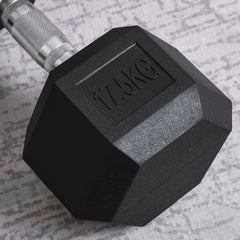 HOMCOM 17.5KG Single Rubber Hex Dumbbell Portable Hand Weights Dumbbell Home Gym