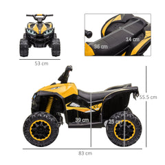 HOMCOM 12V Ride-On Quad Bike w/ Music, Horn, for Ages 3+ Years - Yellow