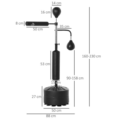 HOMCOM 4-in-1 Boxing Punching Bag, Freestanding with 2 Speed Bals, 360√Ç¬∞ Reflex Bar, 160-230cm Adjustable Height, Black