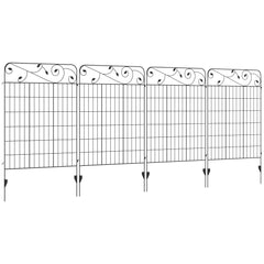سياج زخرفي للحديقة من Outsunny، 4 قطع من ألواح سياج خارجية مقاس 43 بوصة × 11.5 قدم، سلك معدني مقاوم للصدأ، حافة حديقة زهور، حاجز للحيوانات، أسود