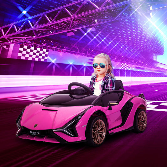 HOMCOM Lamborghini Sian Licensed 12V Kids Electric Ride On Car 2 Motors Toy Car with Remote Control Music Lights MP3 for 3-5 Years Pink