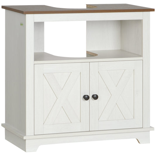 kleankin Under Sink Cabinet Bathroom Vanity Unit with Double Doors and Storage Shelves, 60 x 30 x 60cm, White