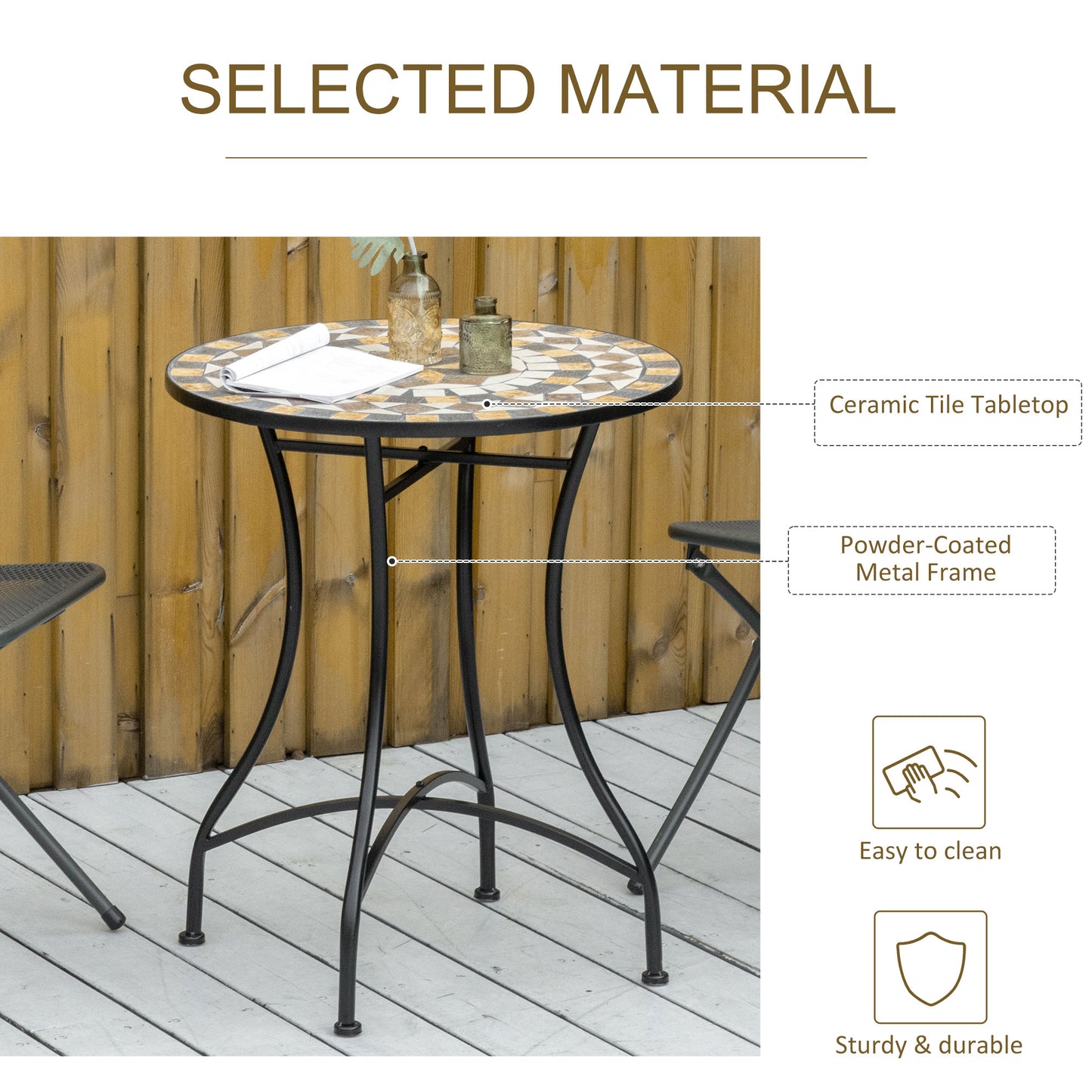 Outsunny 60cm Mosaic Outdoor Patio Table - Grey