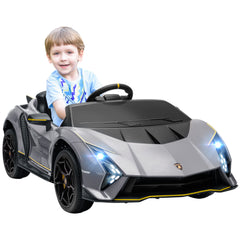 AIYAPLAY 12V Lamborghini Autentica Licensed Kids Electric Car with Remote Control, Four Suspension Wheels, Soft Start, Grey