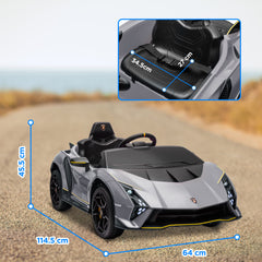 AIYAPLAY 12V Lamborghini Autentica Licensed Kids Electric Car with Remote Control, Four Suspension Wheels, Soft Start, Grey