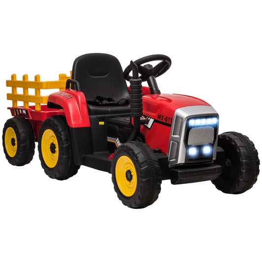 HOMCOM Ride On Tractor, Battery Powered Electric Car, with Detachable Trailer, Remote Control, Music - Red