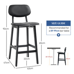 HOMCOM Set of Two Wooden Classic Bar Stools, with Faux Leather Seats - Black