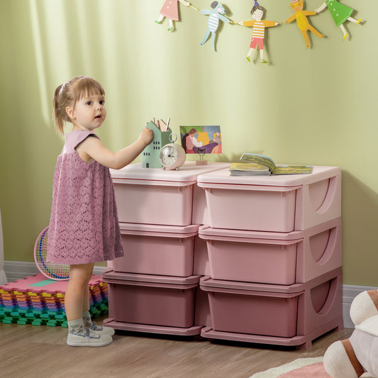 HOMCOM Kids Storage Unit, with Six Drawers - Pink