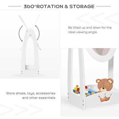 HOMCOM Kids Clothes Rail and Mirror Set 360√Ç¬∞ Rotation Free Standing Full Length Mirror and Hanging Rack with Storage Shelves Child's Dressing Mirror Garment Wardrobe White