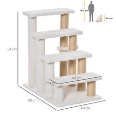 PawHut Pet Stair with 4-step Climb Ladder, Scratching Posts, Platforms, Toy Ball, for Indoor Elderly Cats Kittens, White