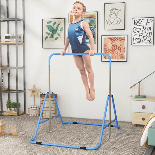 HOMCOM Kids Gymnastic Bar, with Adjustable Height, Foldable Horizontal Bars - Blue