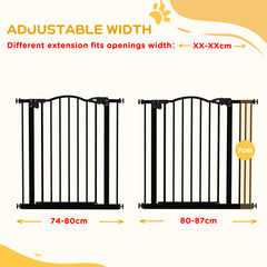 PawHut Metal 74-87cm Adjustable Pet Gate Safety Barrier w/ Auto-Close Door Black