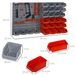 DURHAND 44 Piece Wall Mounted Tool Rack Organiser Storage Bins and Panel Set with Shelf Hook Screws Accessories Red