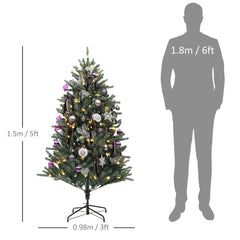 HOMCOM 5ft Artificial Christmas Tree, with Purple Decorations and Lights