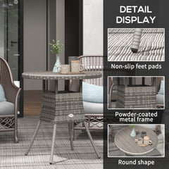 Outsunny 70cm Four-Person Wood-Effect Rattan Table - Grey