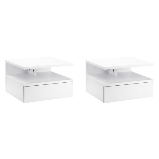 HOMCOM Set of Two Floating Bedside Tables - White