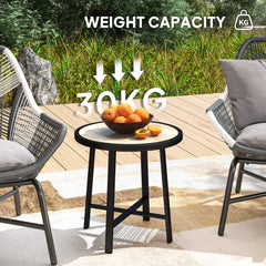 Outsunny Round Small Garden Table, 50.5cm Outdoor Side Table with SPC Tabletop, Metal Frame and Anti-slip Foot Pads for Garden, Balcony, Nature Wood Finish