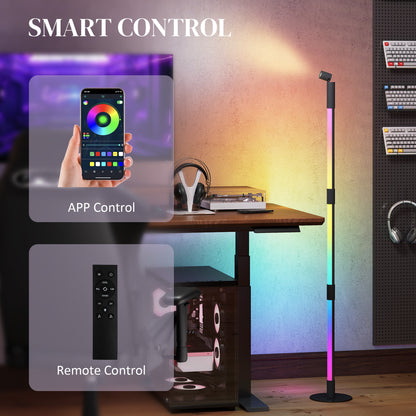 HOMCOM LED Floor Lamp with Reading Light, 360√Ç¬∞ RGB Detachable Corner Floor Lamp with App & Remote Control, Standing Lamp with Music Sync & Timing, for Living Room, Game Room, Dark Grey