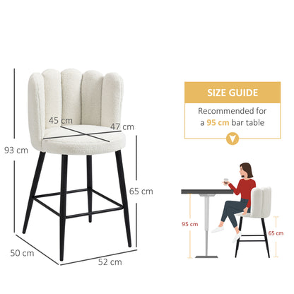 HOMCOM Bar Stools Set of 2, Faux Cashmere Upholstered Breakfast Bar Chairs, Modern Kitchen Stools with Backs, Footrest and Steel Base, Cream