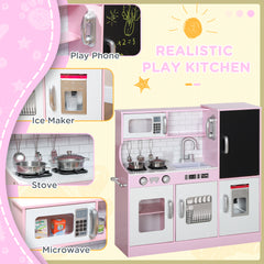 AIYAPLAY Pretend Play Kitchen, Kids Kitchen Playset w/ Toy Phone, Chalkboard, Microwave, Cooking Stove, Sink